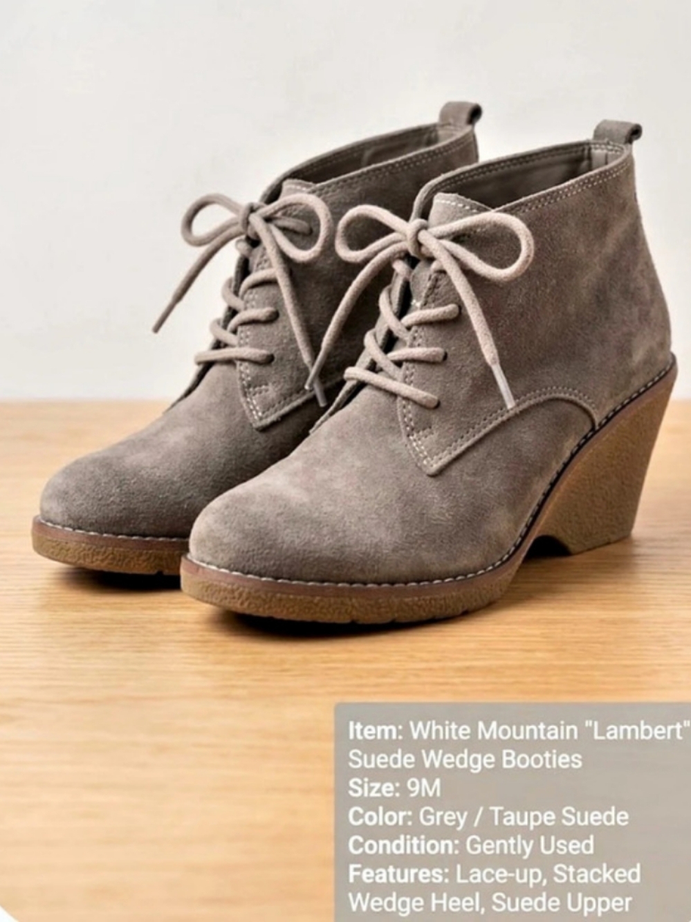 White Mountain Lambert Suede Wedge Ankle Booties Gray US 9M